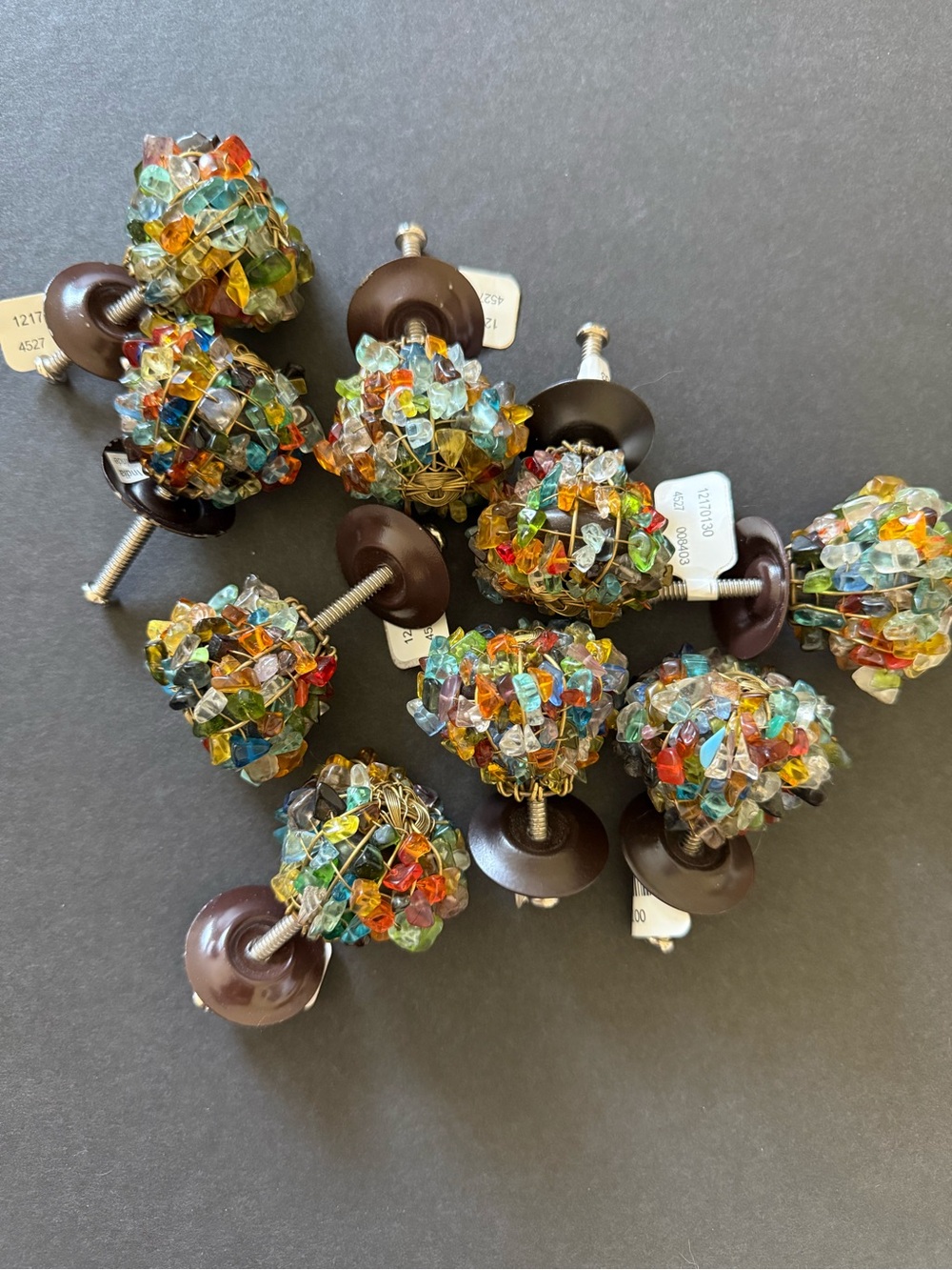 Anthropologie Multicolor Glass Bead Cluster Cabinet Knobs with Brown Bases